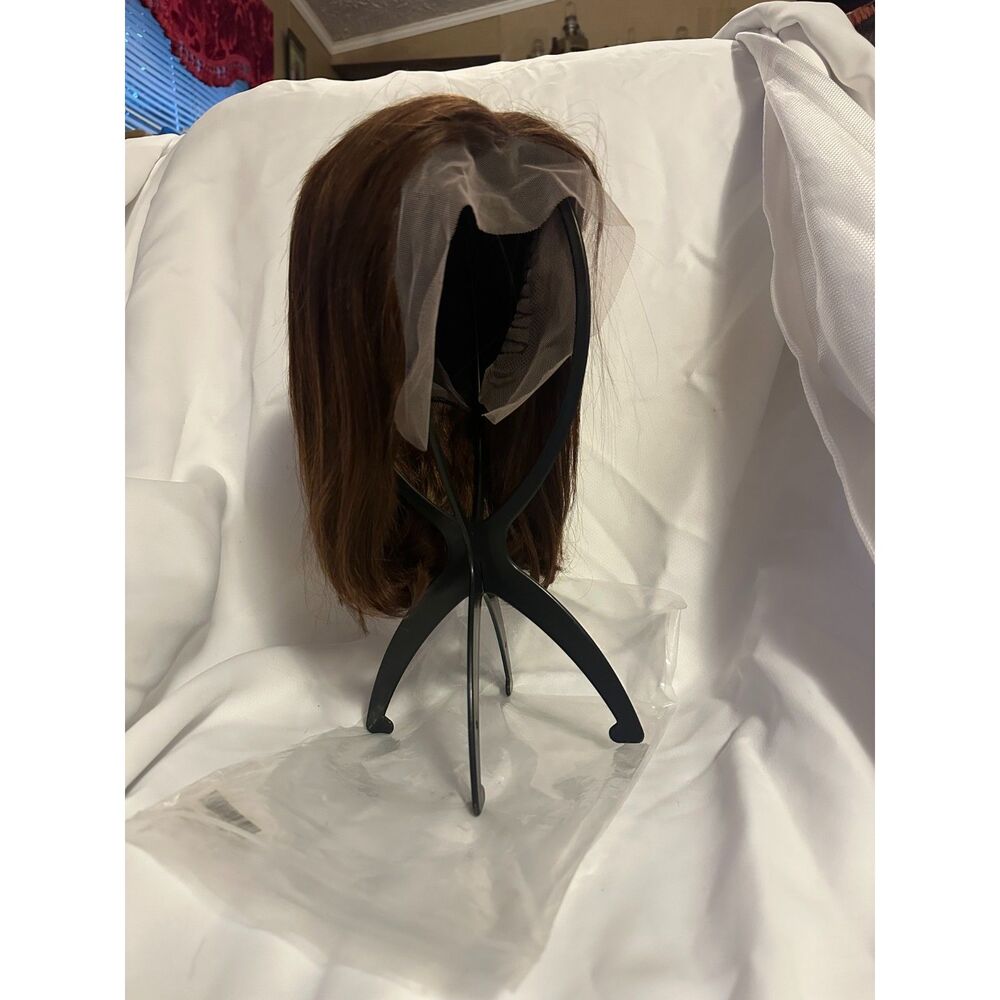 Light Brown Human Hair Wig Lace Front Brazilian Straight Bob 10" T Part 150% Den